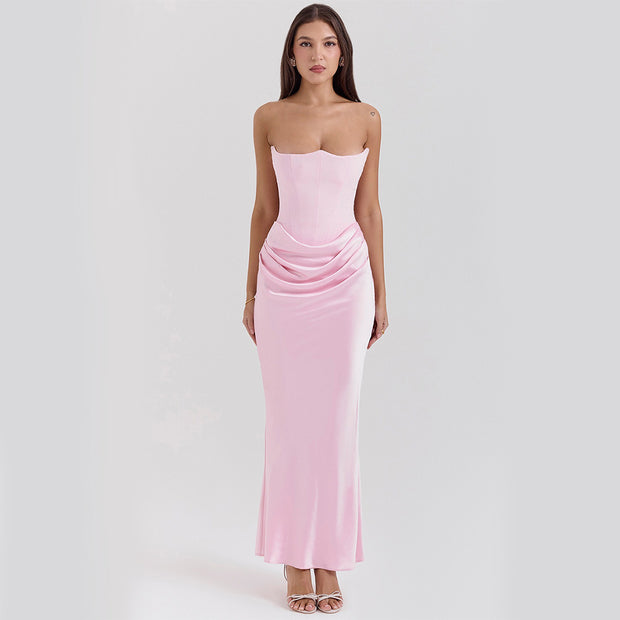 Slim Tube Top Long Dress – Sexy Backless Bandeau Evening Party Dress for Women