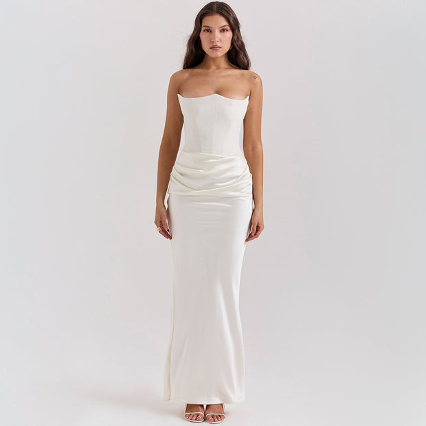 Slim Tube Top Long Dress – Sexy Backless Bandeau Evening Party Dress for Women