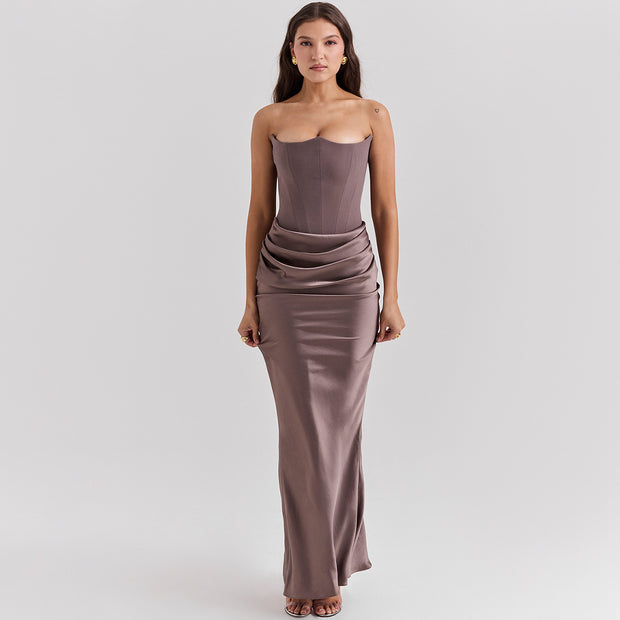 Slim Tube Top Long Dress – Sexy Backless Bandeau Evening Party Dress for Women