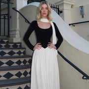 Women's Fashion Sexy Strapless Long Sleeve Color Contrast Patchwork Dress