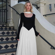 Women's Fashion Sexy Strapless Long Sleeve Color Contrast Patchwork Dress