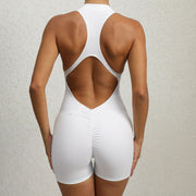 Zippered Sleeveless Tummy Control Fitness Jumpsuit