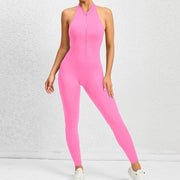 Women's Zipper Aerial Yoga Jumpsuit – Cotton Blend, Stretch Fit, Solid Color Activewear for Flexibility & Performance