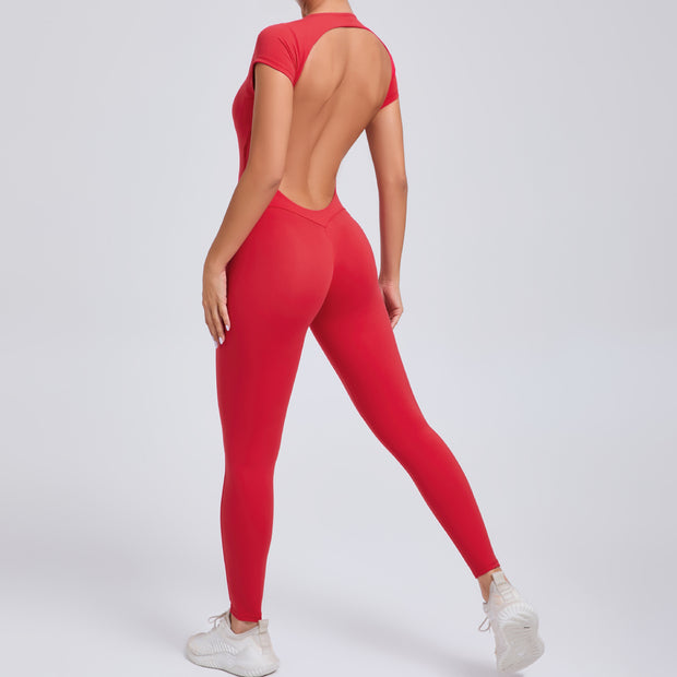 Pure Color Tight Yoga Jumpsuit – Stretchy One-Piece Activewear for Women, Breathable Fitness Bodysuit for Yoga & Workouts