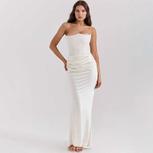 Slim Tube Top Long Dress – Sexy Backless Bandeau Evening Party Dress for Women