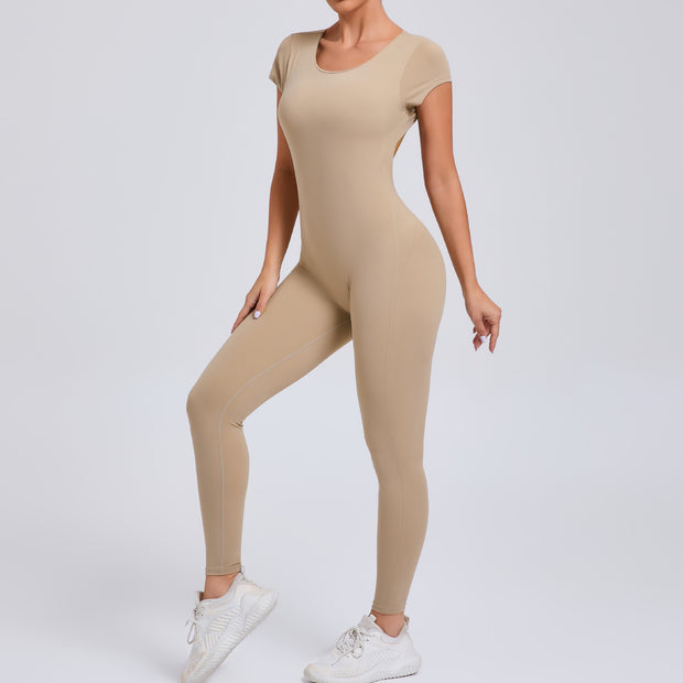 Pure Color Tight Yoga Jumpsuit – Stretchy One-Piece Activewear for Women, Breathable Fitness Bodysuit for Yoga & Workouts