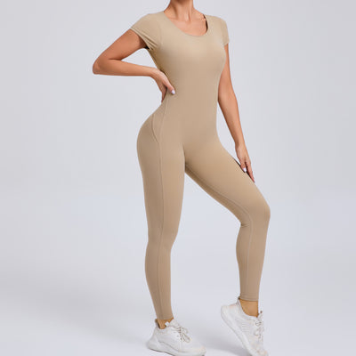 Pure Color Tight Yoga Jumpsuit – Stretchy One-Piece Activewear for Women, Breathable Fitness Bodysuit for Yoga & Workouts