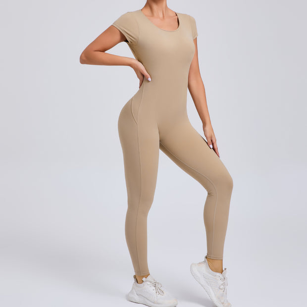 Pure Color Tight Yoga Jumpsuit – Stretchy One-Piece Activewear for Women, Breathable Fitness Bodysuit for Yoga & Workouts