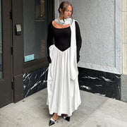 Women's Fashion Sexy Strapless Long Sleeve Color Contrast Patchwork Dress