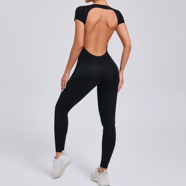 Pure Color Tight Yoga Jumpsuit – Stretchy One-Piece Activewear for Women, Breathable Fitness Bodysuit for Yoga & Workouts