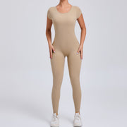 Pure Color Tight Yoga Jumpsuit – Stretchy One-Piece Activewear for Women, Breathable Fitness Bodysuit for Yoga & Workouts