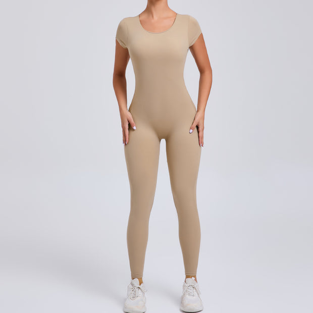 Pure Color Tight Yoga Jumpsuit – Stretchy One-Piece Activewear for Women, Breathable Fitness Bodysuit for Yoga & Workouts