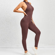 Women's Zipper Aerial Yoga Jumpsuit – Cotton Blend, Stretch Fit, Solid Color Activewear for Flexibility & Performance