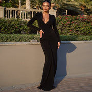 Fashionable Slim-fit Tight Waist Twisted Solid Color Long-sleeved Dress